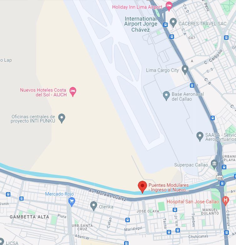 Captura de Google con mapa de nuevo ingreso al Aeropuerto Internacional Jorge Chávez