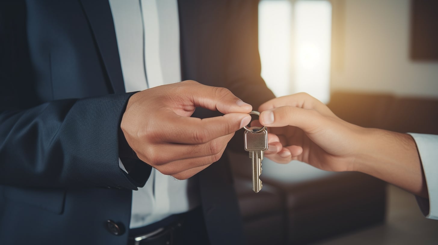 Imagen de una persona entregando la llave de un departamento en un proceso de alquiler de vivienda. Este momento marca el inicio de un nuevo contrato y una nueva etapa para el inquilino. (Imagen ilustrativa Infobae)