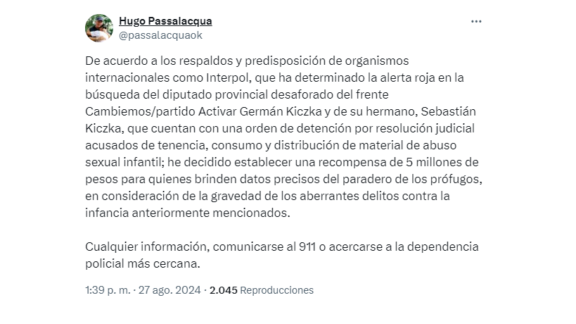 El tuit del gobernador de Misiones