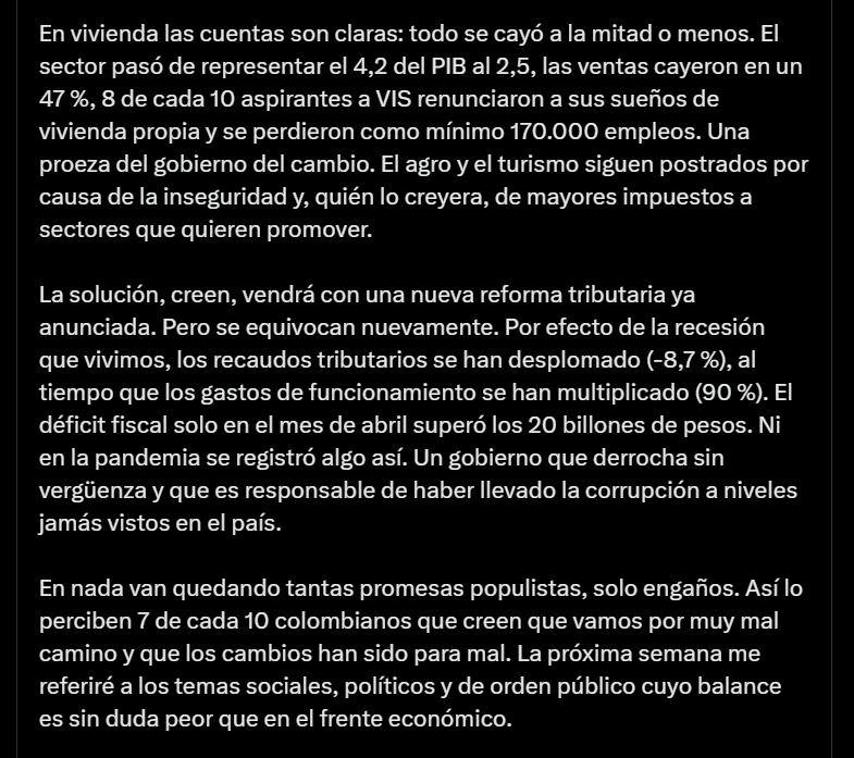 Germán Vargas Lleras sobre los dos años del presidente Gustavo Petro - crédito @German_Vargas/X