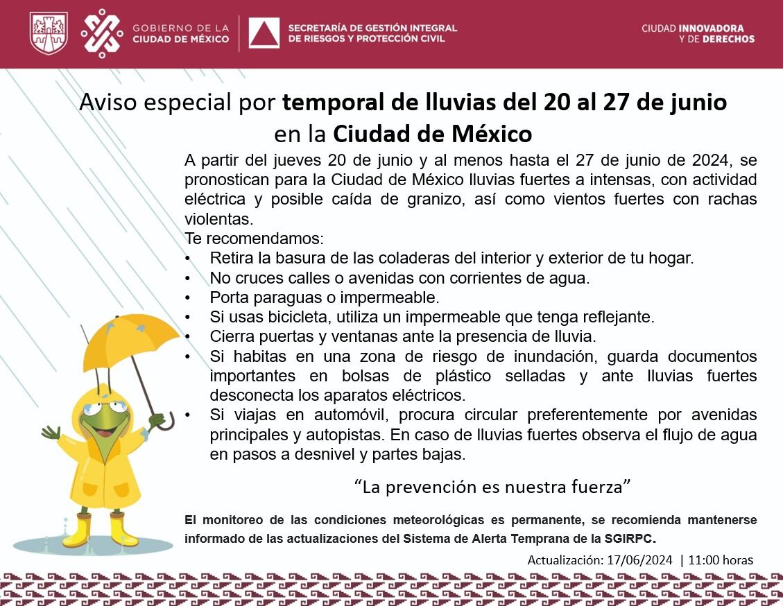 Pronóstico lluvias CDMX - 17 JUNIO 2024