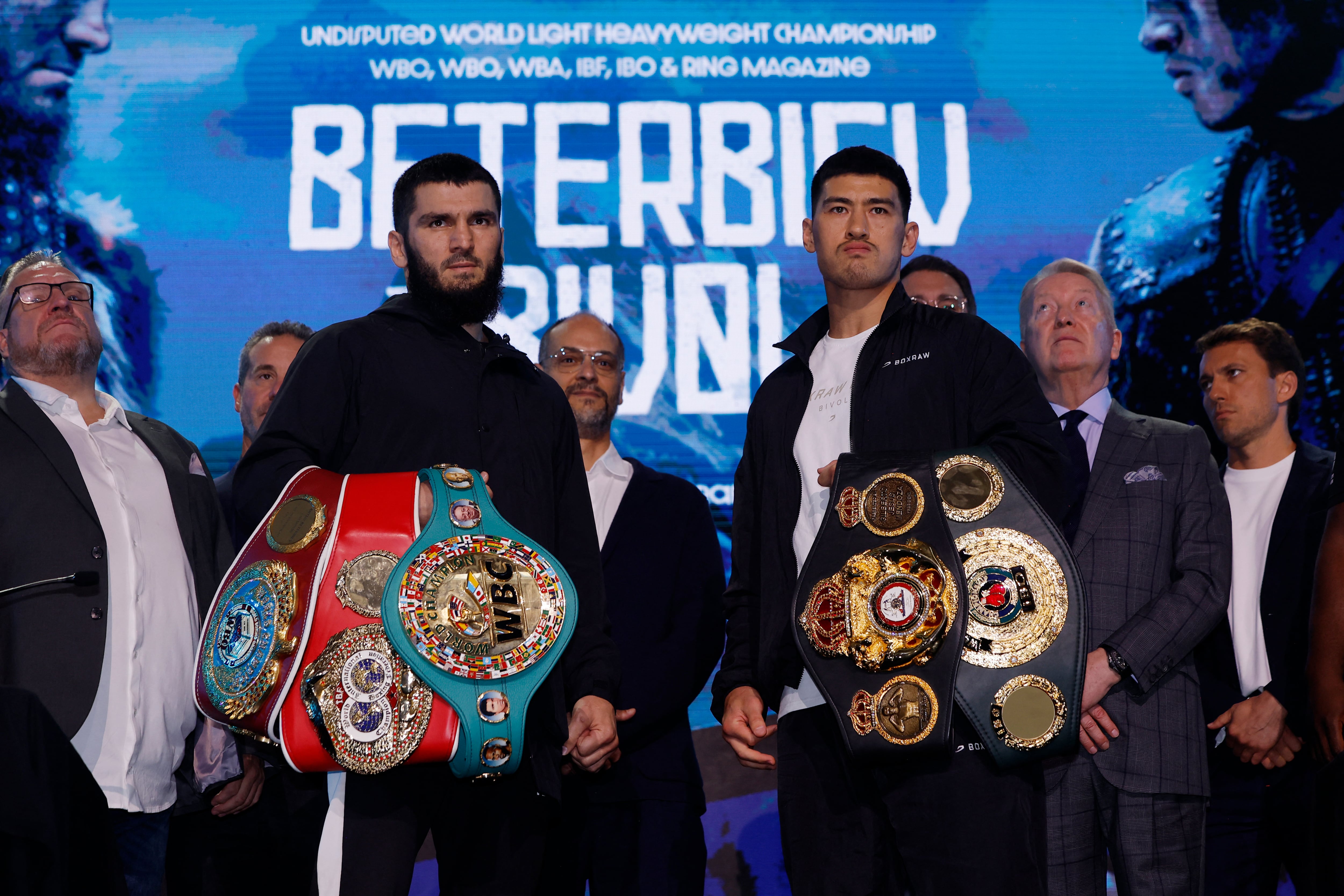 Boxing - Artur Beterbiev & Dmitry Bivol Press Conference - Old Billingsgate, London, Britain - September 25, 2024 Artur Beterbiev and Dmitry Bivol pose during the press conference Action Images via Reuters/Andrew Couldridge