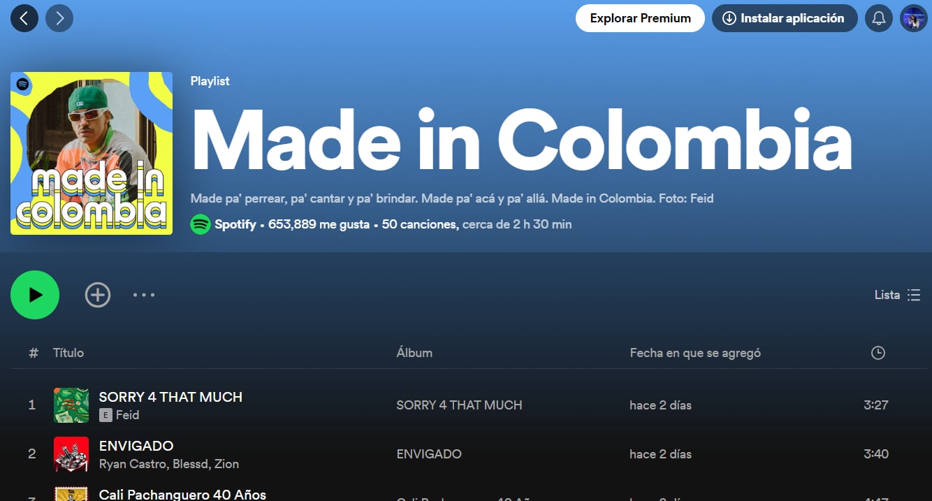 Un ejemplo de playlist curada es Made in Colombia. (Spotify)