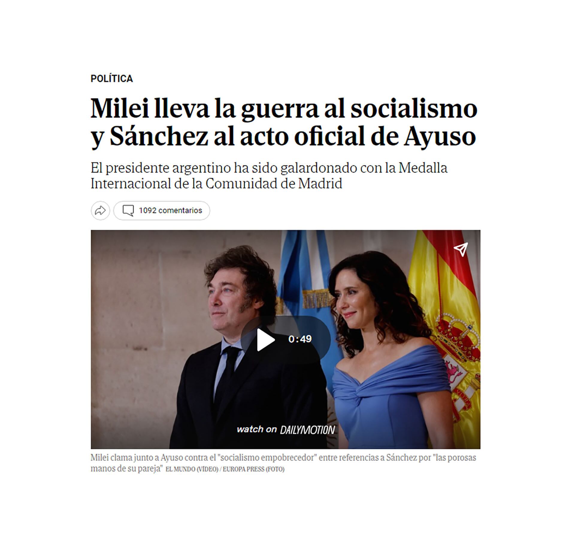 Repercusión de los medios españoles por la visita de Javier Milei