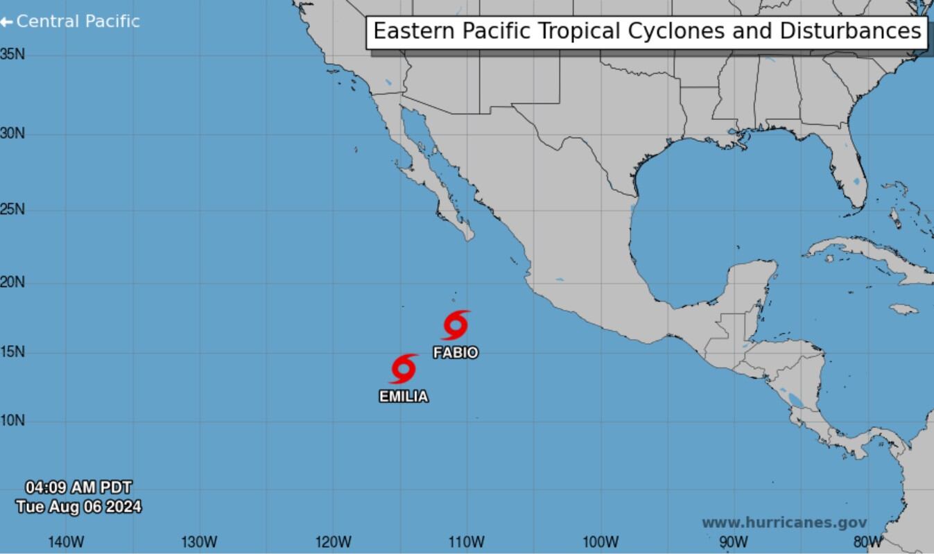 Tormentas Tropicales Emilia y Fabio en el Océano Pacífico