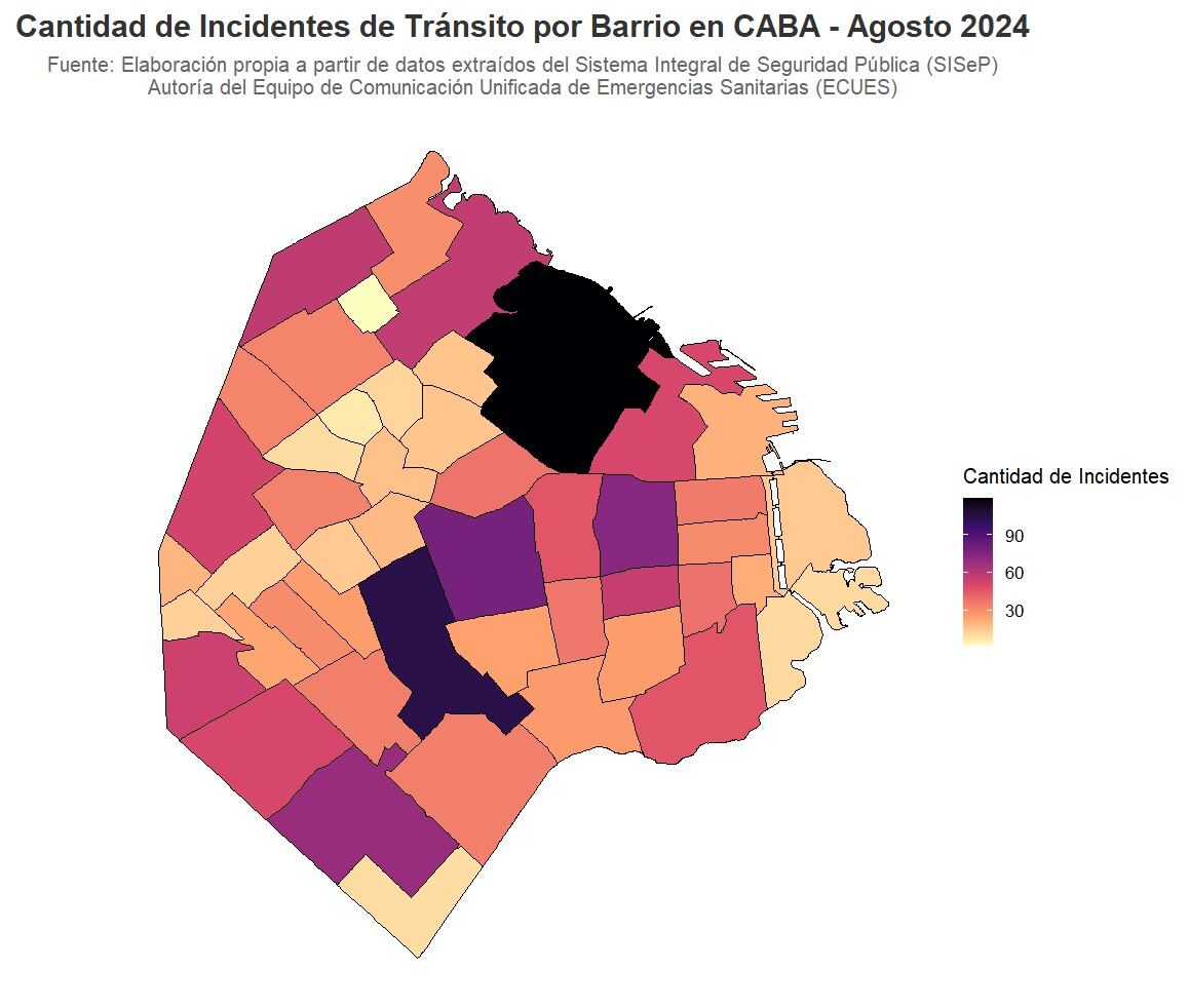 Cantidad de incidentes de tránsito en agosto