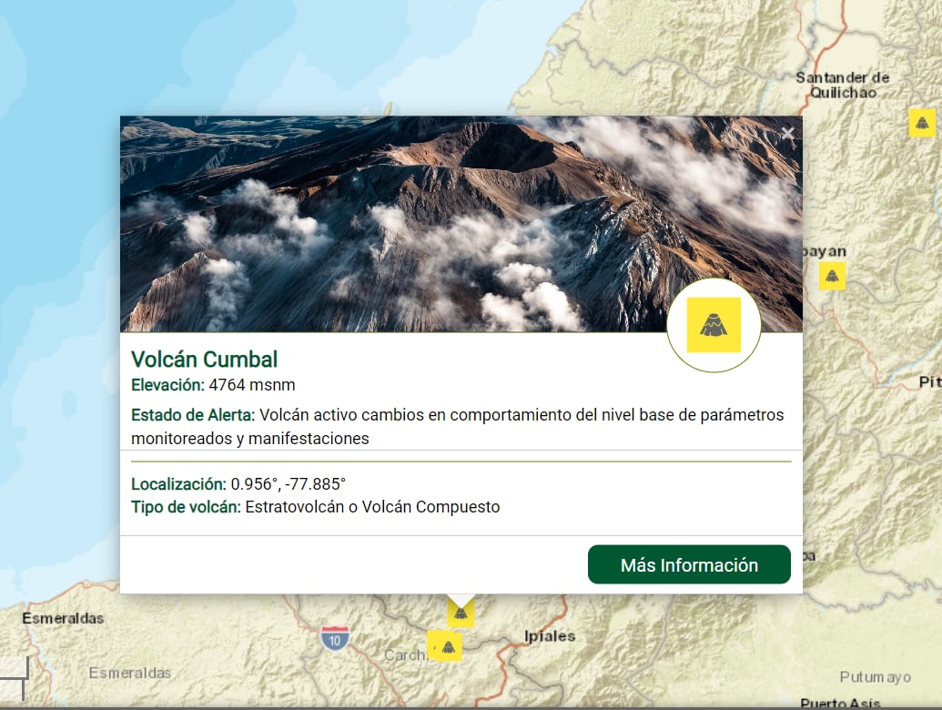 Volcan Cumbal, cerca a la frontera con Ecuador - crédito SGC