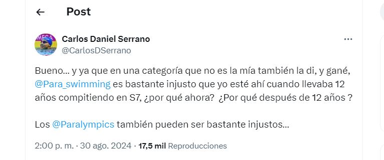 El mensaje de Carlos Daniel Serrano tras ganar su primera medalla de bronce en los Juegos Olímpicos de París 2024 - crédito X