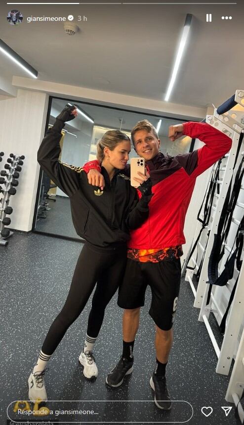 Eva Bargiela y Gianluca Simeone compartieron una foto juntos en el gimnasio (Instagram)