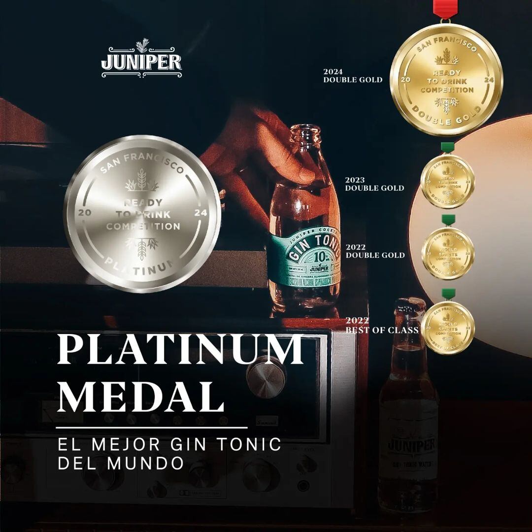 Medalla de platino para el gintonic de Juniper - crédito juniperdrinks/Instagram