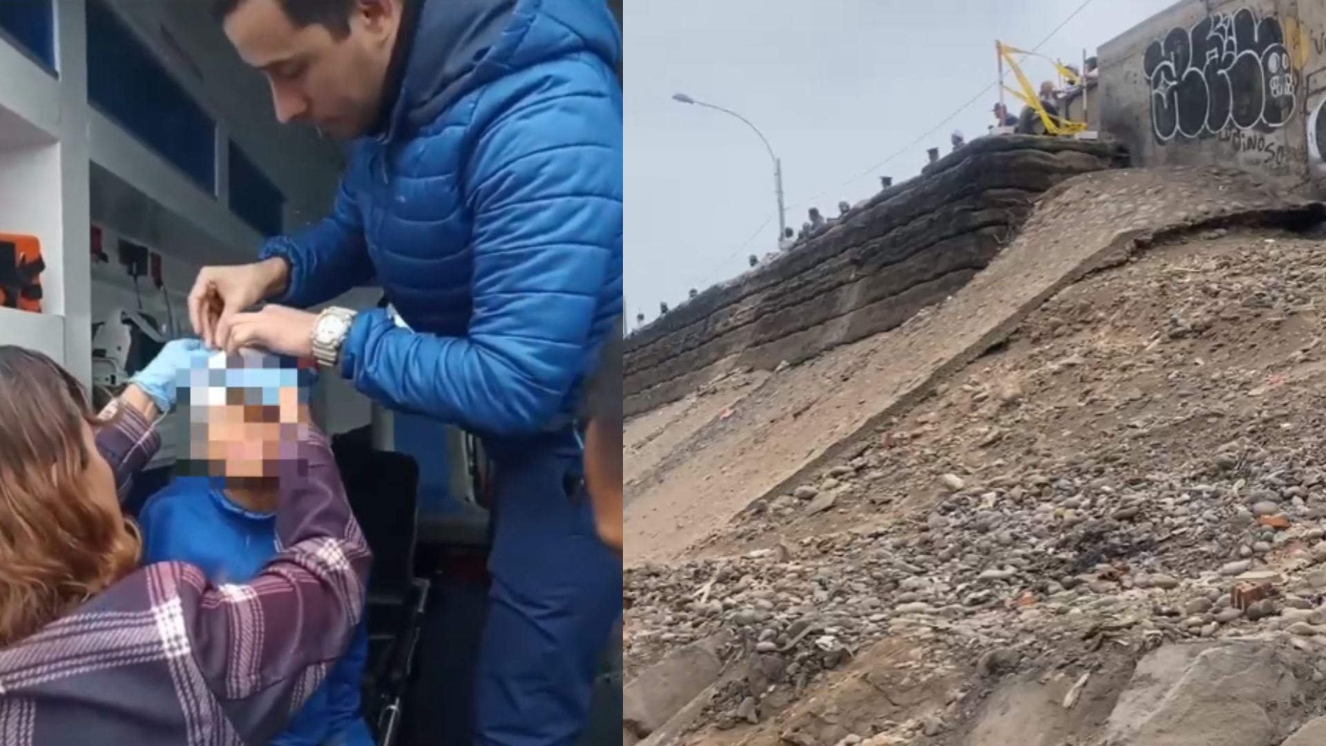 Paramédicos atienden a niño que cayó de una pendiente cercana al desfile escolar que se realiza en el Callao