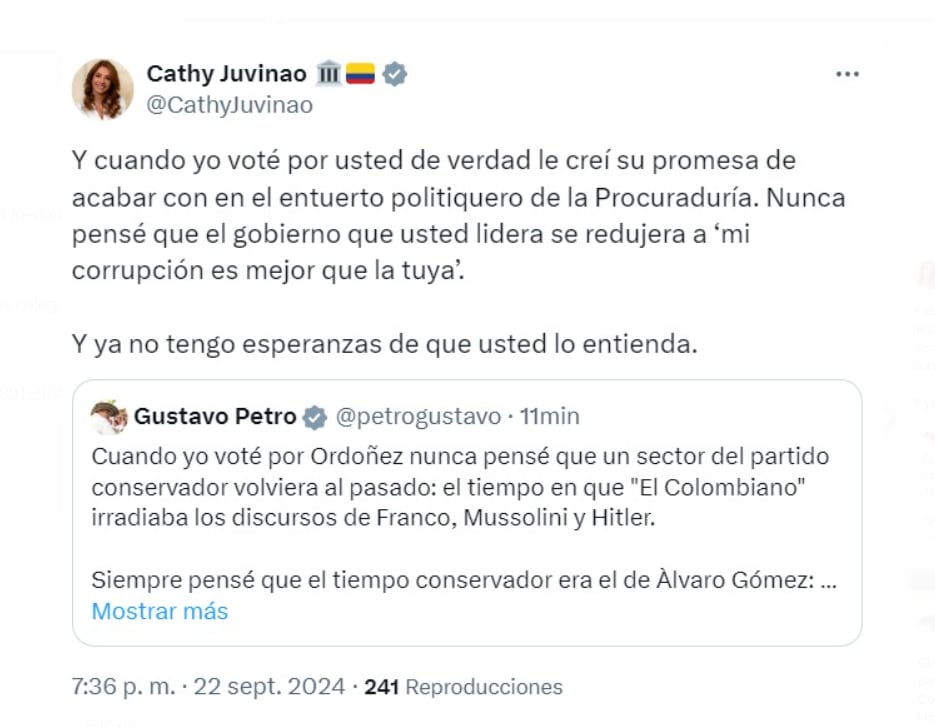 La representante afirmó que el presidente ha caído en las mismas prácticas corruptas que prometió combatir - crédito   @CathyJuvinao/X