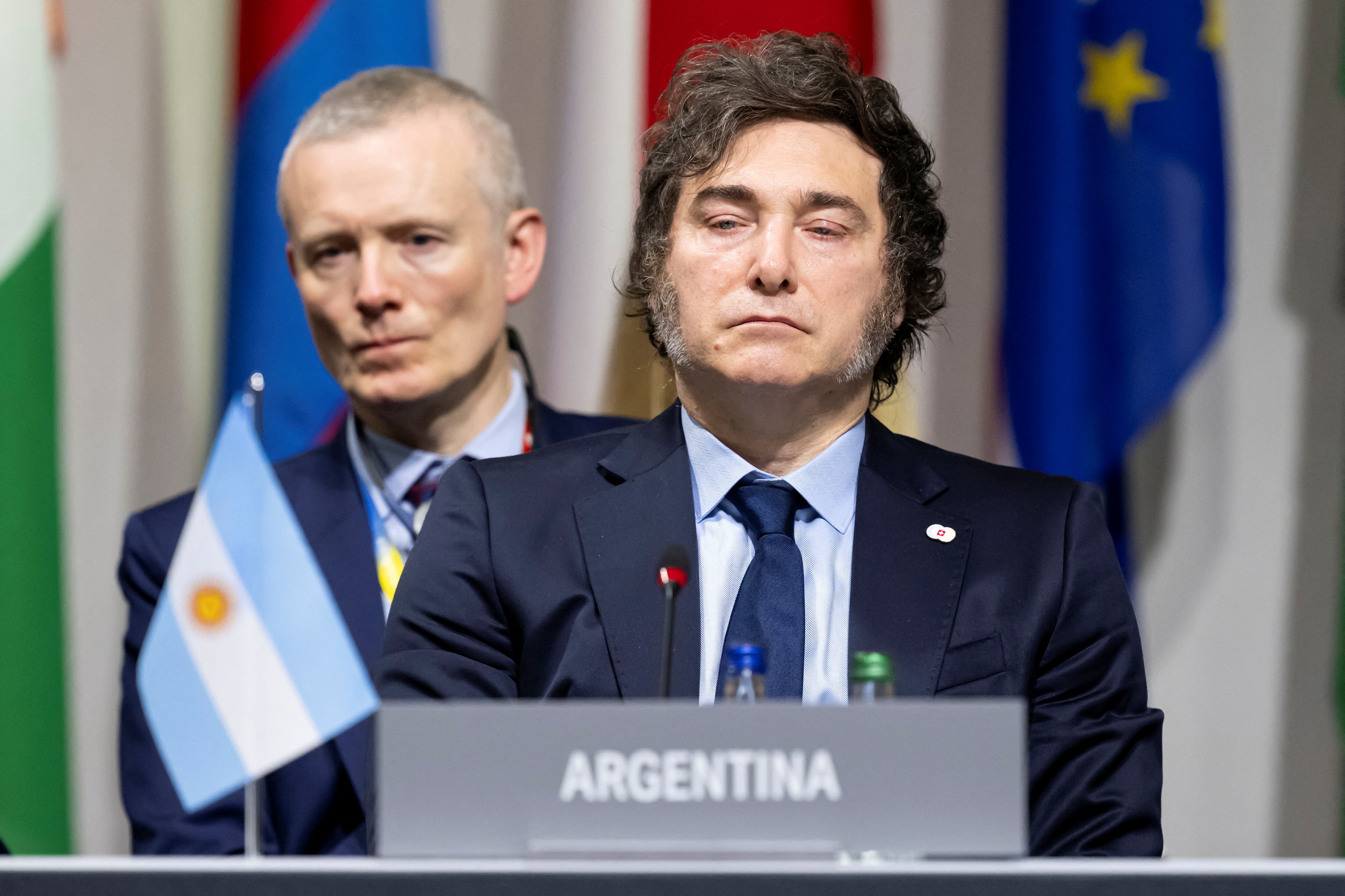 El presidente Javier Milei durante la Cumbre por la Paz en Ucrania, en Suiza (Reuters)