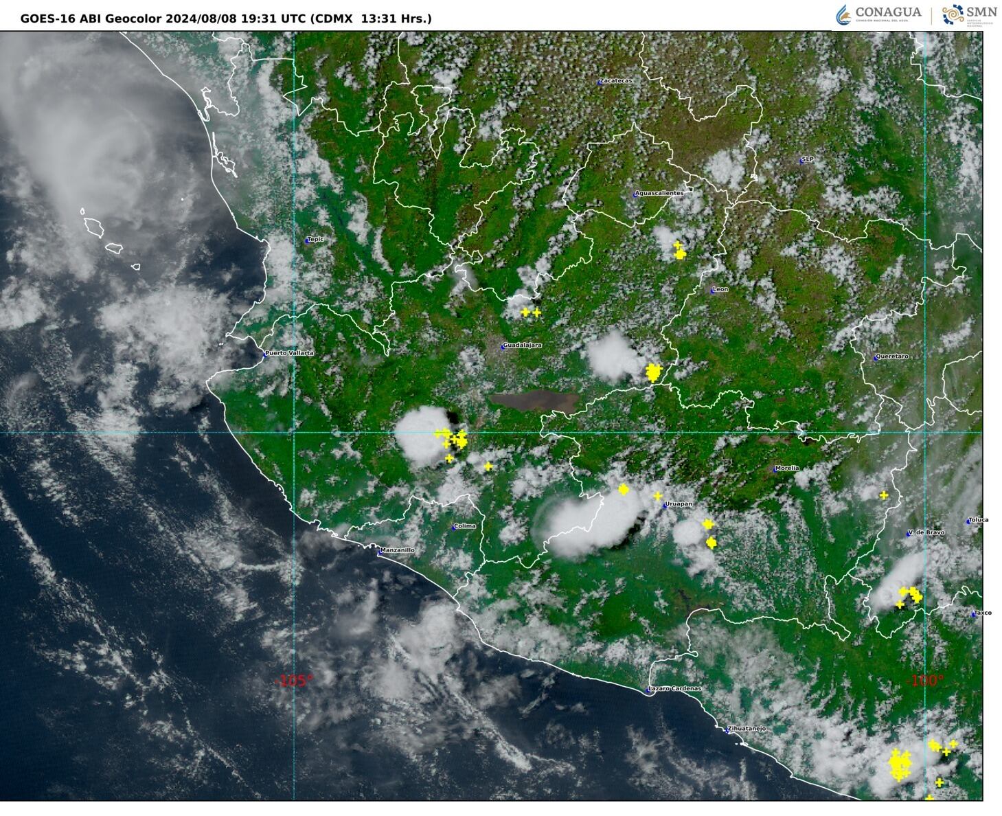 Imagen 2: GOES-16 ABI, GEOCOLOR 13:31 h (hora local).