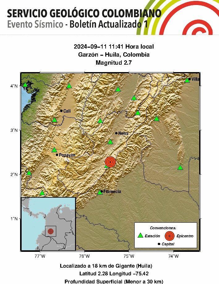 A las 11 de la mañana se presentó un sismo en Garzón, Huila - crédito @sgcol/X