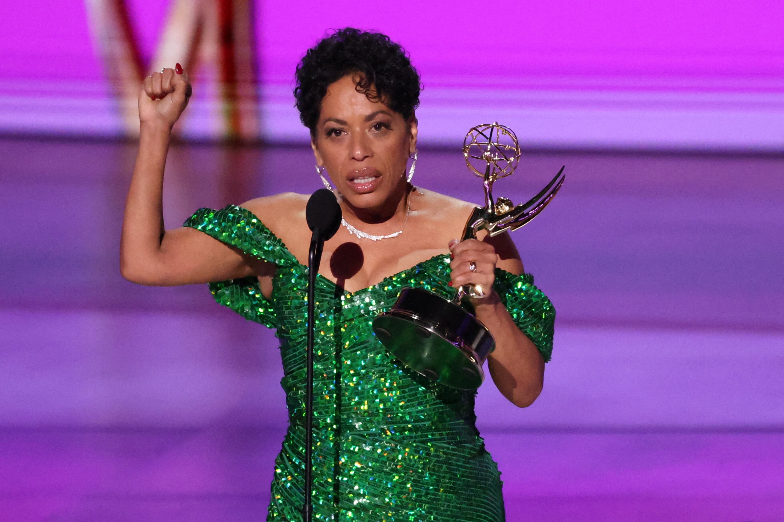 Liza Colon-Zayas accepts the award for Best Supporting Actress in a Comedy Series for her work in "The Bear" at the 76th Primetime Emmy Awards in Los Angeles, California, U.S., September 15, 2024. REUTERS/Mario Anzuoni