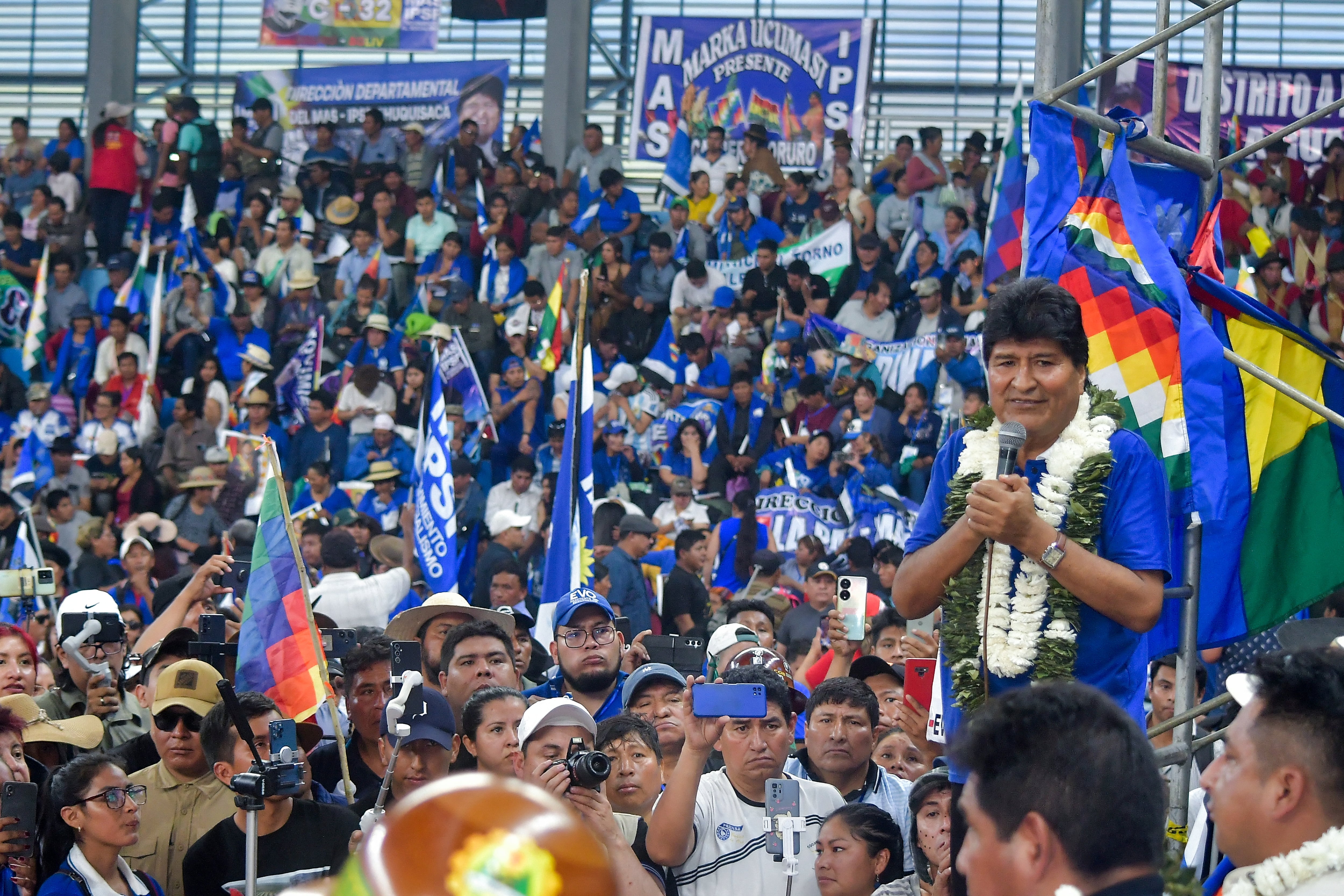 Evo Morales pronunció un discurso contra el gobierno de Luis Arce este martes en Villa Tunari, Cochabamba (REUTERS/Patricia Pinto)