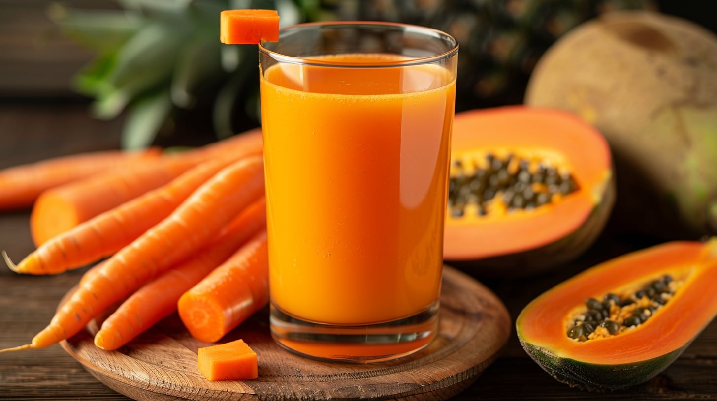 Alt Text:
Jugo de zanahoria con papaya, bebida saludable, rica en vitaminas y antioxidantes, fibra natural, jugo nutritivo y refrescante, receta fácil, bienestar y digestión, bebida de fruta y vegetal, energía natural - (Imagen Ilustrativa Infobae)