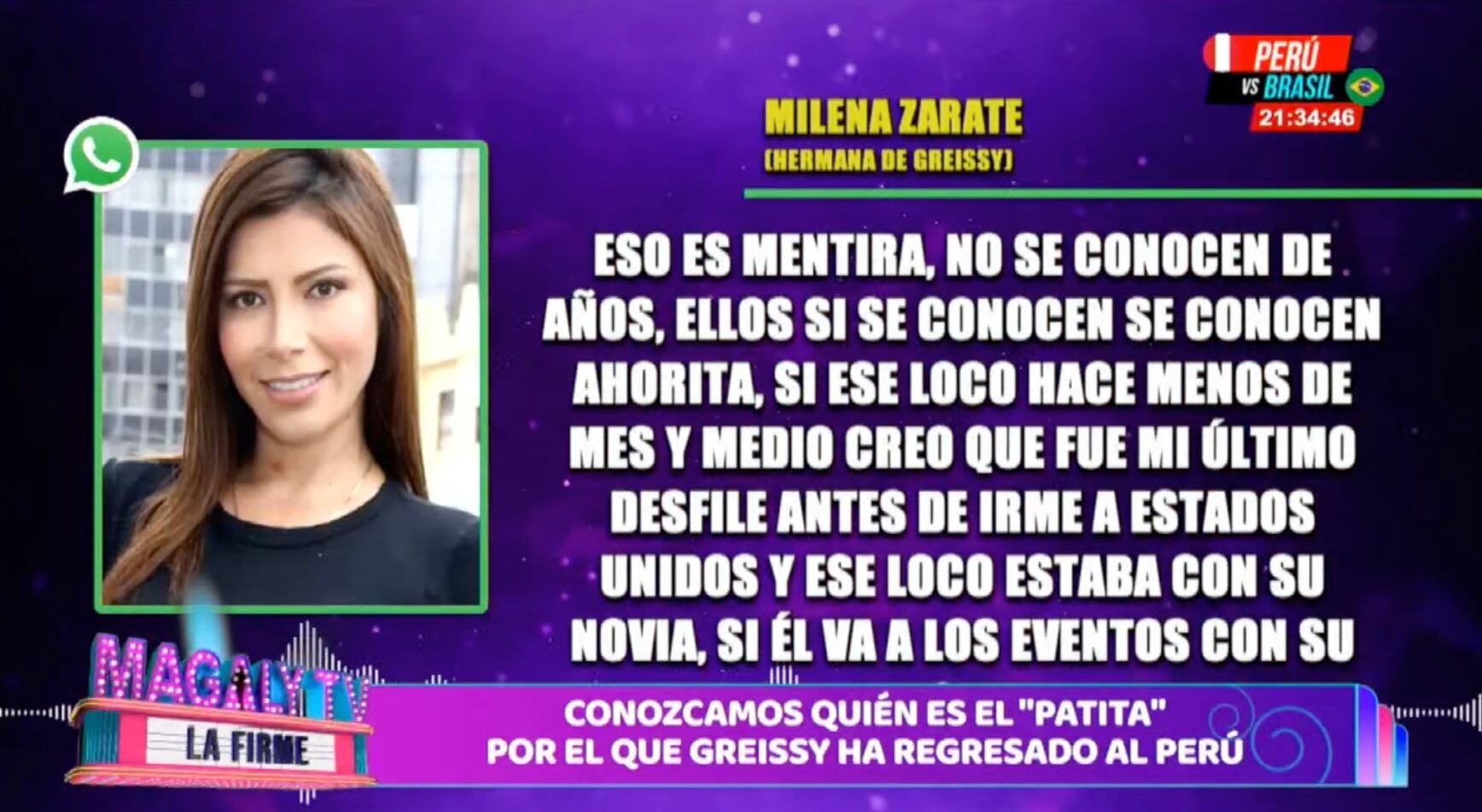 Milena Zárate opinó en contra de que su hermana Greisy Ortega salga con Randol Pastor.