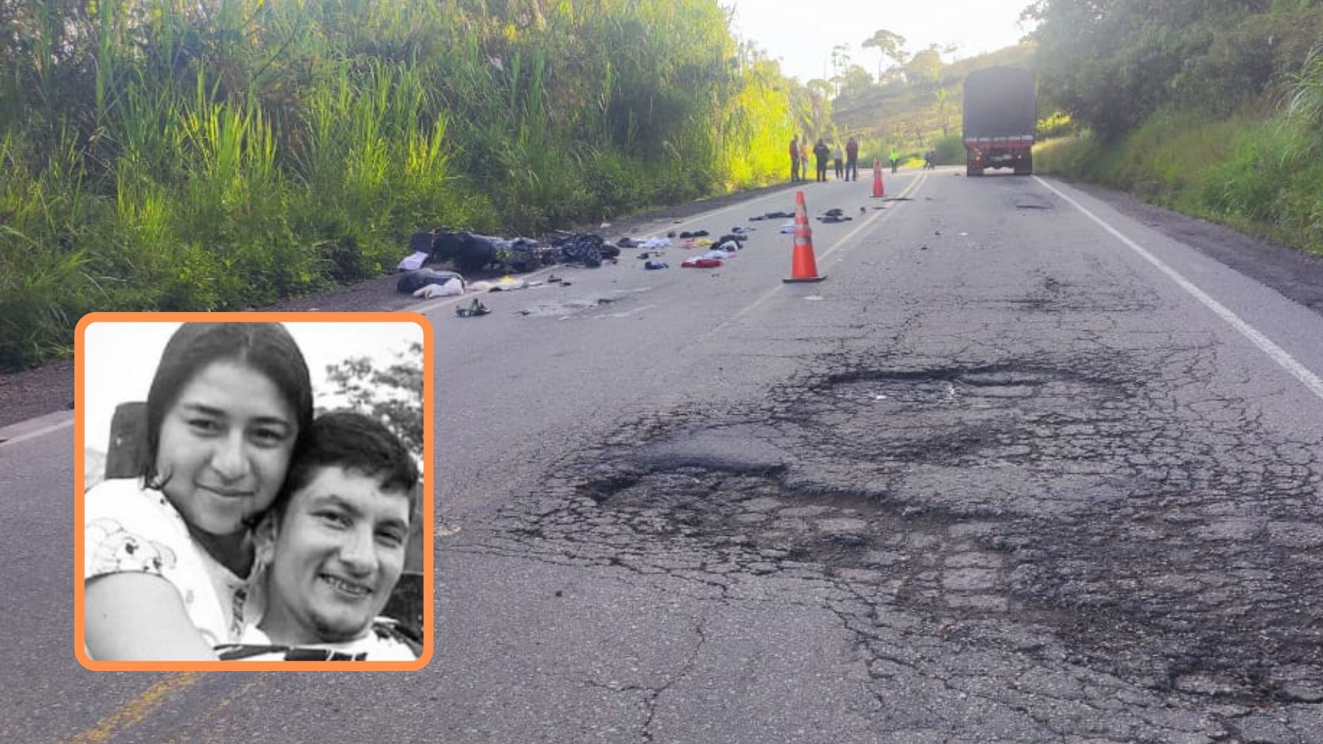 El fatal accidente fue ocasionado por un hueco en la vía, que obligó a un camión a invadir el carril contrario - crédito @santandereanoCO / X