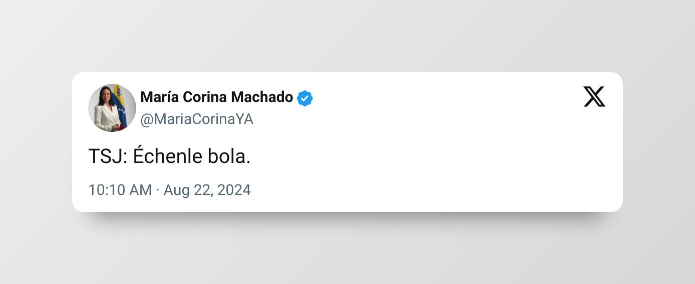 María Corina Machado tuit 22 de agosto 2024