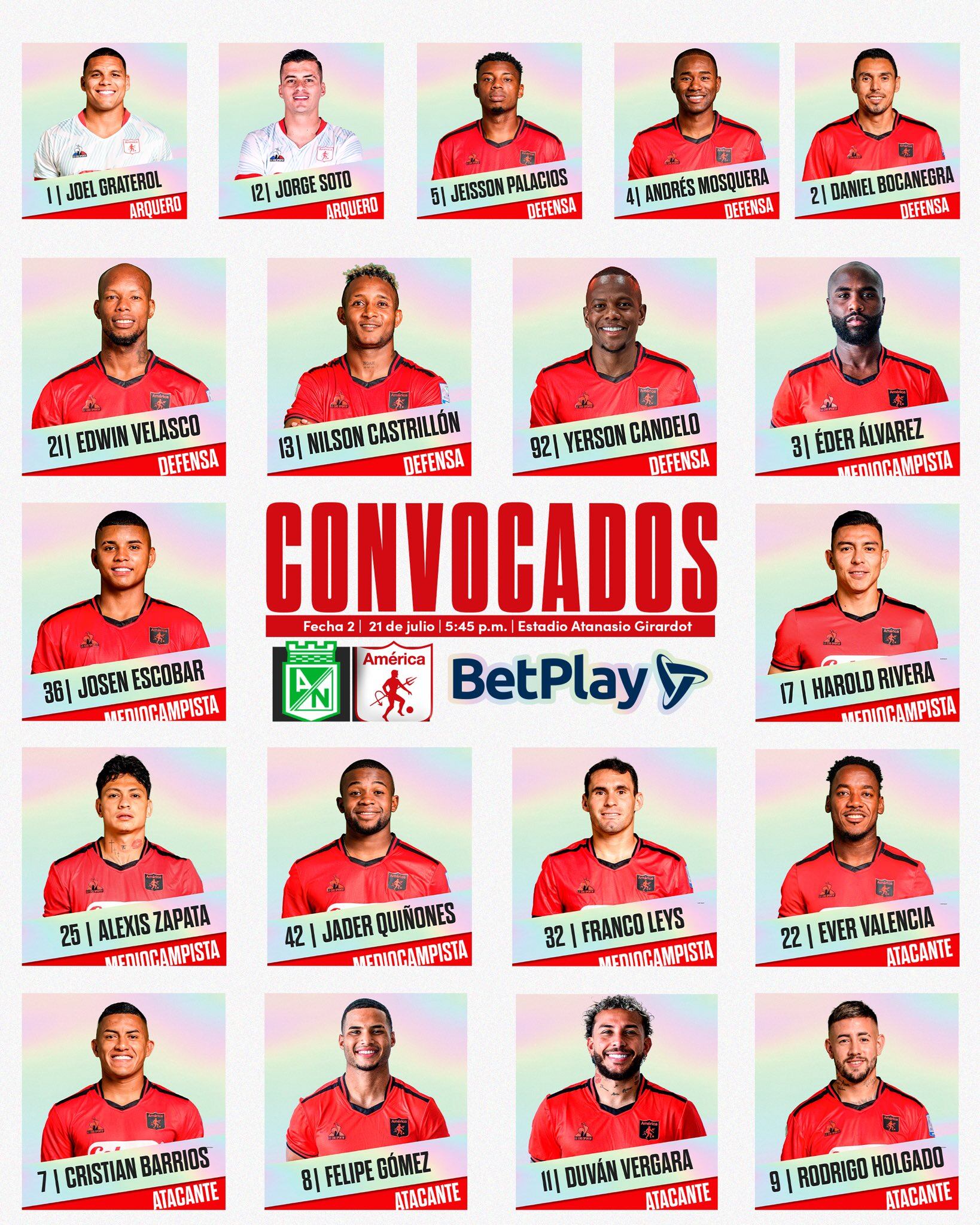 19 jugadores fueron convocados por el entrenador de América de Cali para jugar ante Atlético Nacional - crédito América de Cali