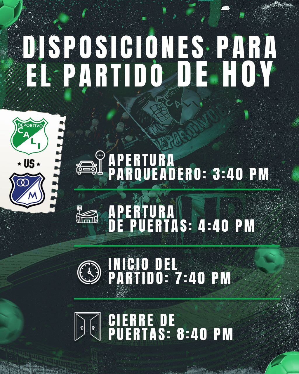 Estos son los horarios de apertura de parqueadero, apertura de puertas y cierre de puertas en el estadio Deportivo Cali - crédito @AsoDeporCali / X