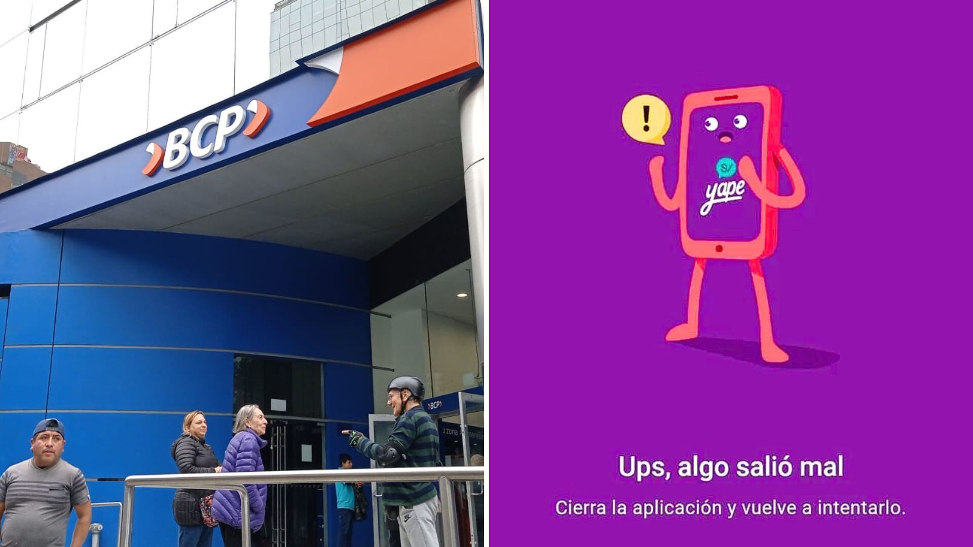 Agencia del BCP y foto de caída de Yape