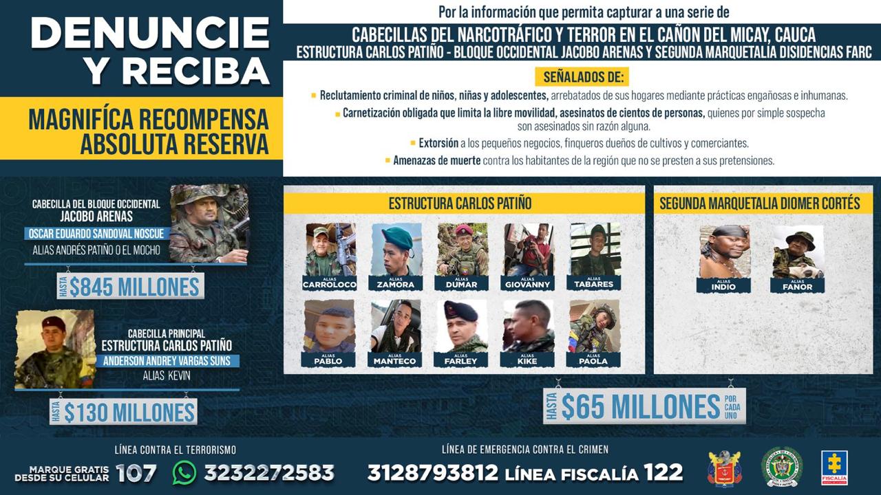 Plan de recompensas por miembros de las disidencias de las Farc