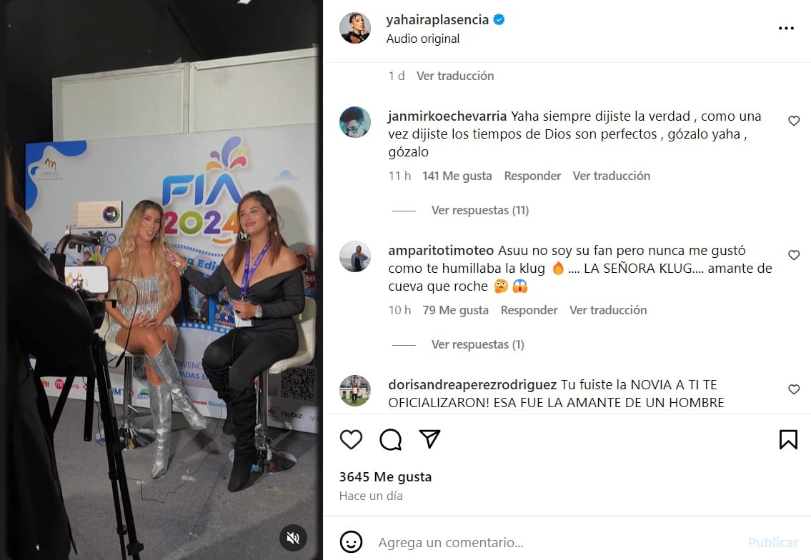 Usuarios salieron a favor de Yahaira Plasencia. Captura/Instagram