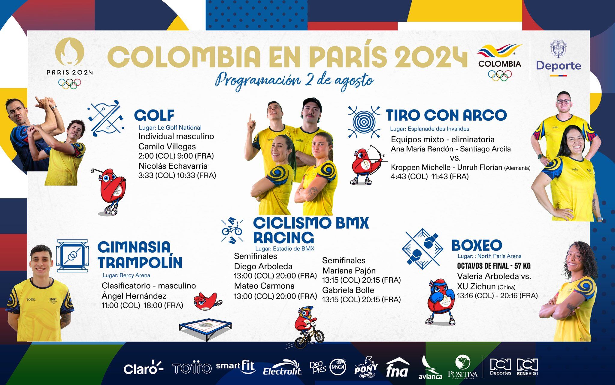 Estos son los deportistas colombianos que participaran este viernes 2 de agosto de 2024 | Comité Olímpico colombiano