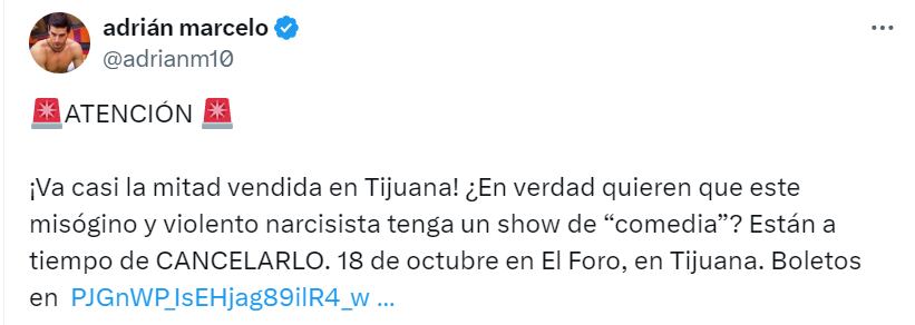 Adrián Marcelo, el comediante que ha causado controversia tras su paso por La Casa de los Famosos México, retoma su actividad en redes sociales y desafía a sus detractores a cancelar su show en Tijuana, programado para el 18 de octubre.