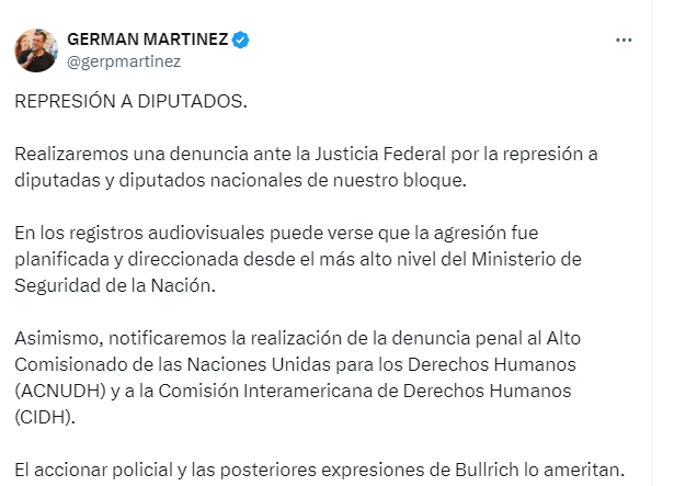 Germán Martínez, denuncia agresión a diputados