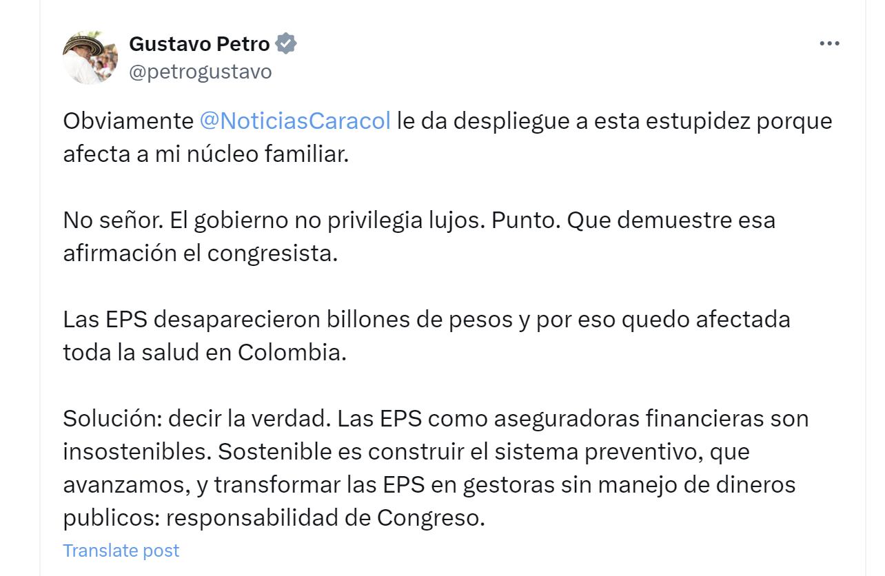 Gustavo Petro aseguró que el Gobierno no privilegia lujos - crédito @petrogustavo/X