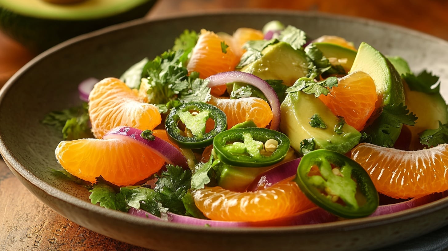 Ensalada de aguacate, mandarina y chile jalapeño, una receta fresca y nutritiva con un balance de sabores cítricos y picantes - (Imagen Ilustrativa Infobae)