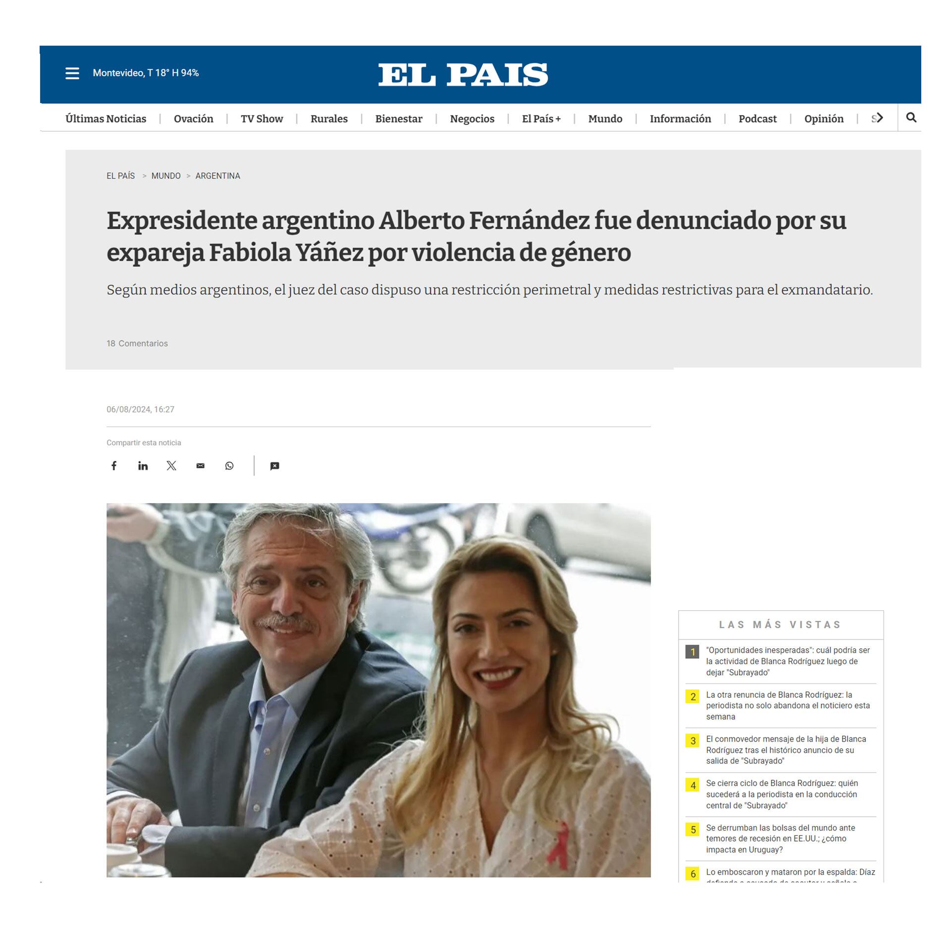 Los medios sobre Fabiola Yañez y Alberto Fernandez