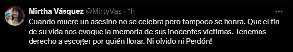 Mirtha Vásquez se manifestó por la muerte de Alberto Fujimori. (Fuente: X/ @MirtyVas)