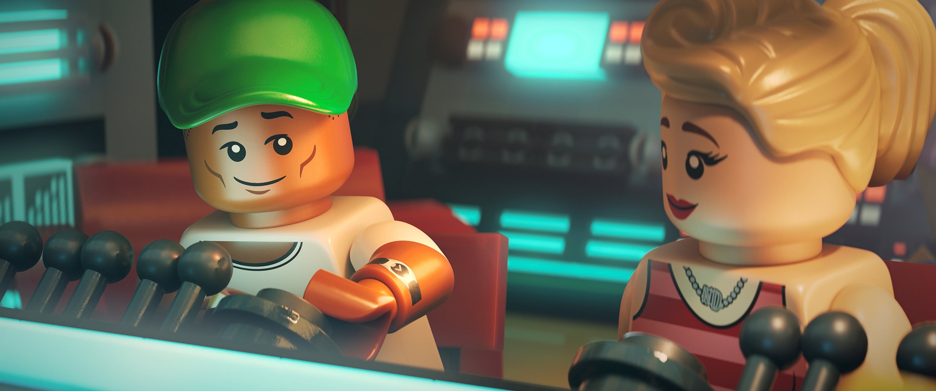 Los personajes de Lego Pharrell Williams, izquierda, y Gwen Stefani en una escena de "Piece By Piece" (Focus Features)