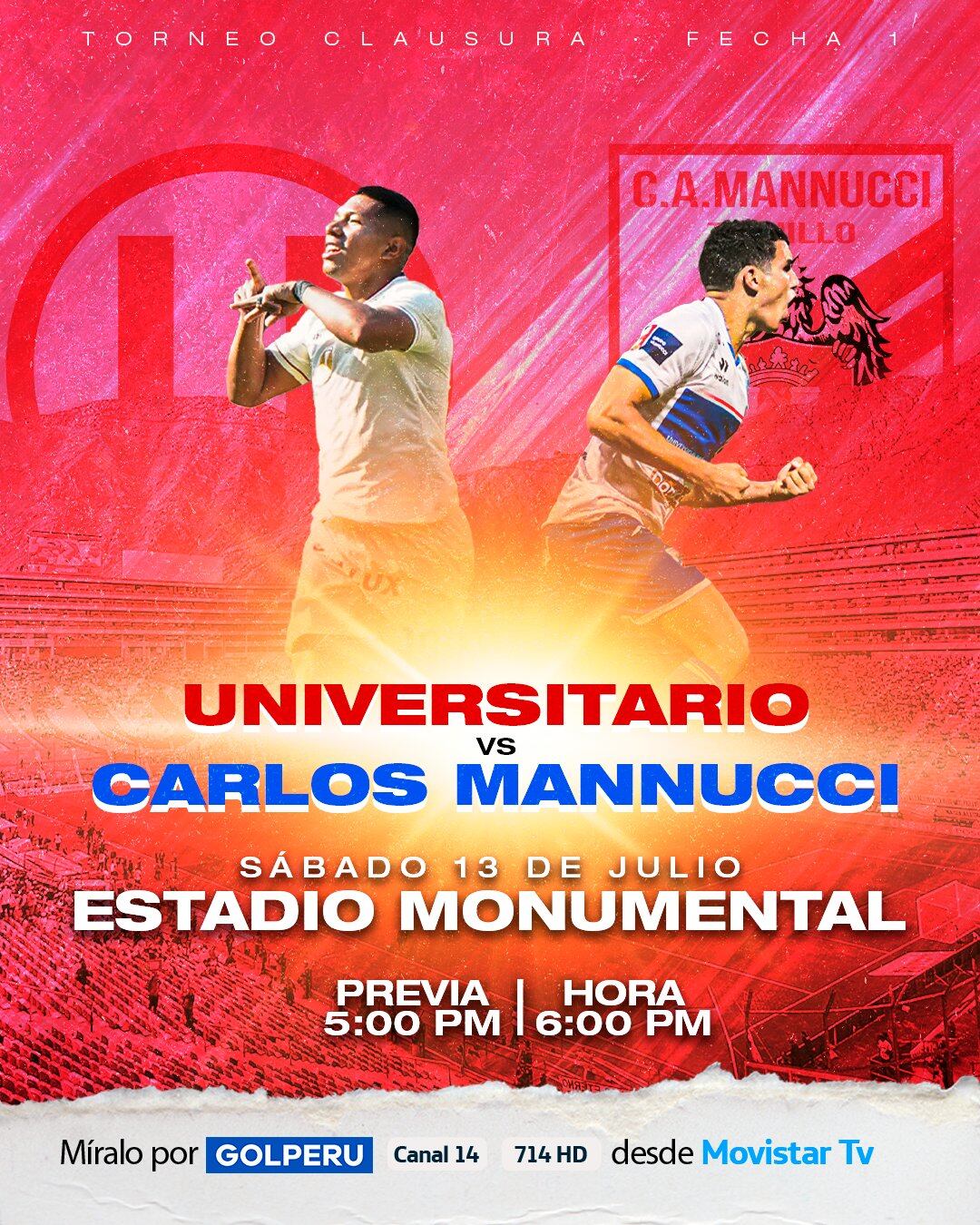 Universitario se medirá ante Mannucci por la fecha 1 del Torneo Clausura.