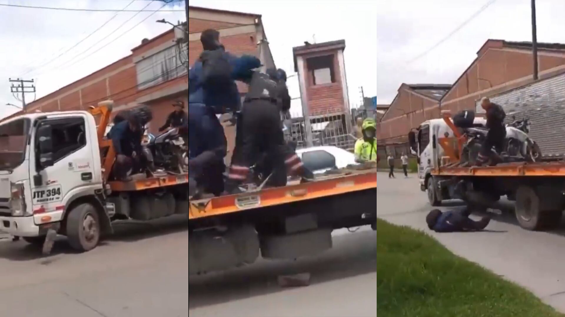 El motorizado intentó recuperar su motocicleta subiéndose al camión, pero sin éxito. En su desesperación, lanzó objetos para detener el tráiler - crédito redes sociales