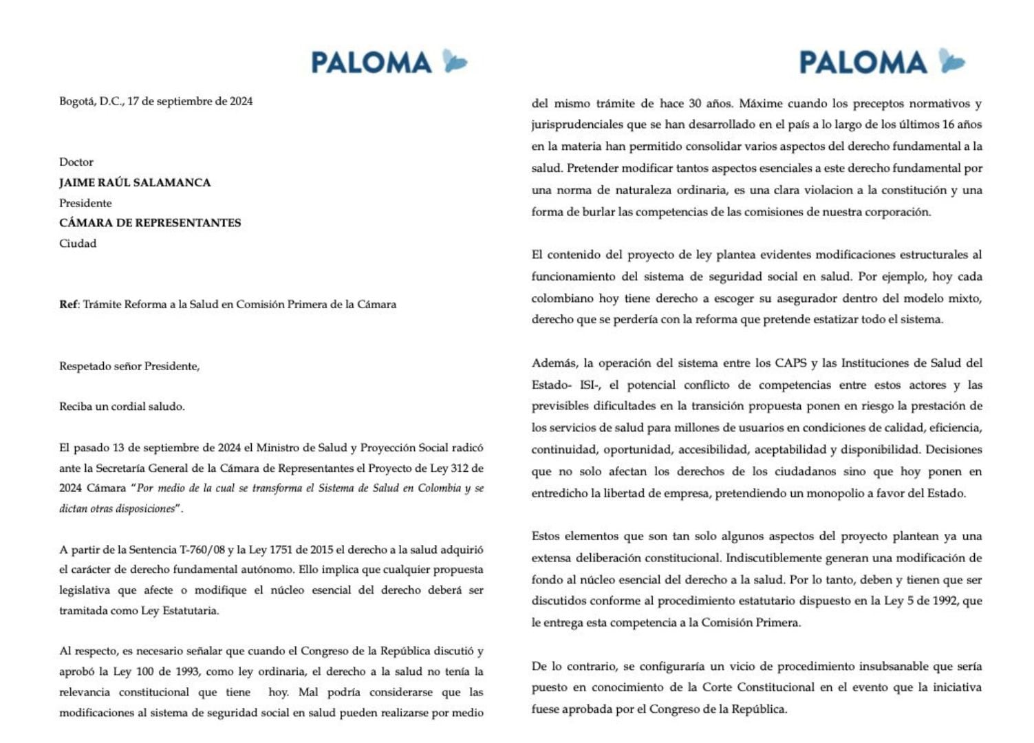 Valencia advierte sobre posibles conflictos entre las Instituciones de Salud del Estado (ISI) y los Centros de Atención Primaria en Salud (CAPS) - crédito Paloma Valencia