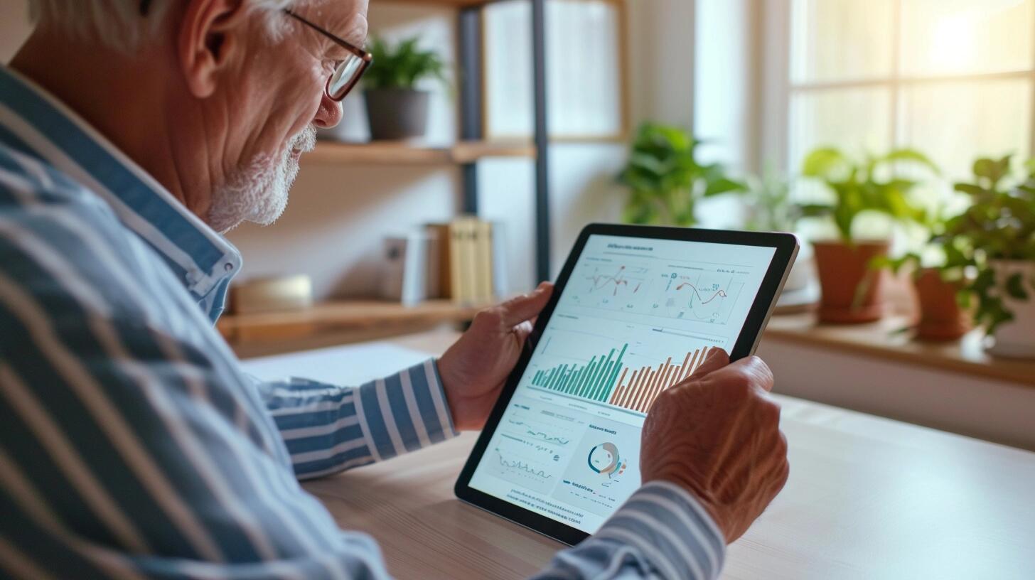 Un abuelo concentrado navegando y realizando tareas en una tablet, demostrando su habilidad y comodidad con la tecnología moderna. La imagen destaca la capacidad de adaptación y el interés de las personas mayores por el uso de internet y las redes sociales a través de dispositivos tecnológicos, mostrando su participación activa en la era digital. (Imagen ilustrativa Infobae)