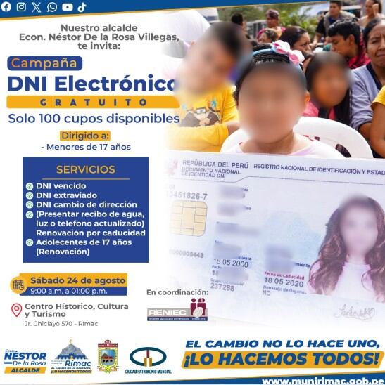 Municipalidad del Rímac anuncia campaña de DNI electrónico