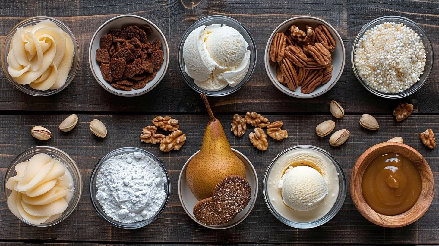 ostre de pera, pera al horno, helado con toppings, mantequilla y nuez, dulce de leche y galletas. - (Imagen Ilustrativa Infobae)