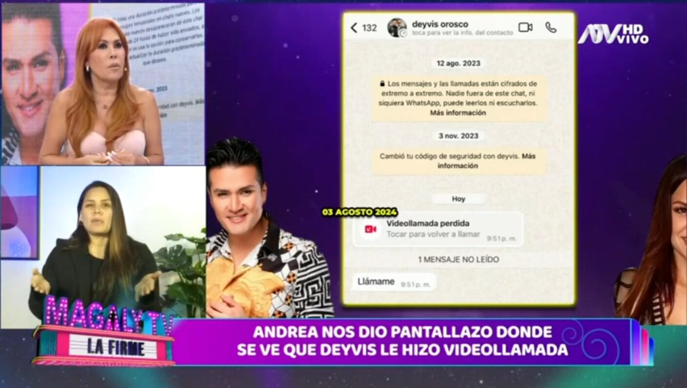 Andrea San Martín muestra pruebas de la videollamada que le hizo Deyvis Orosco: “Conmigo no juegues, yo soy transparente”. (Captura: Magaly TV La Firme)