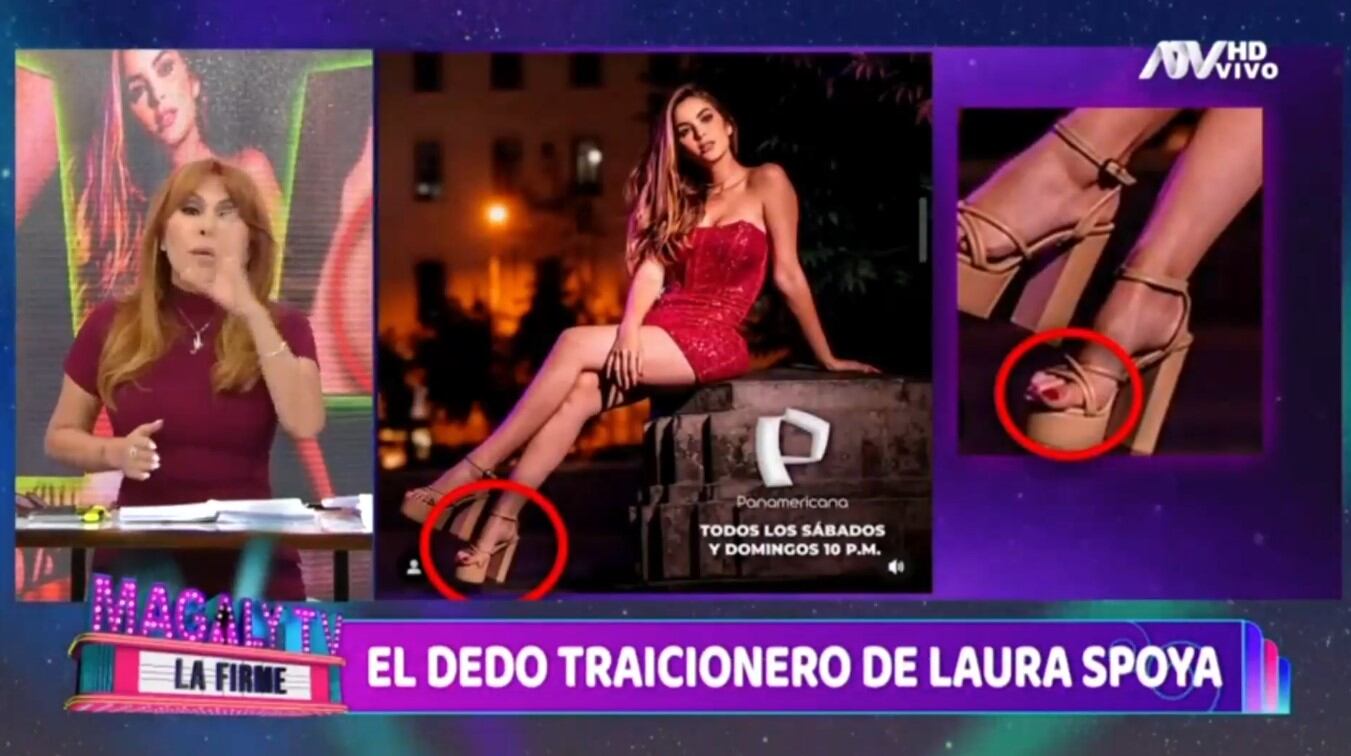 Magaly Medina se burla de las sandalias de Laura Spoya en el 'Miss Perú 2024'. (Captura: Magaly TV La Firme)