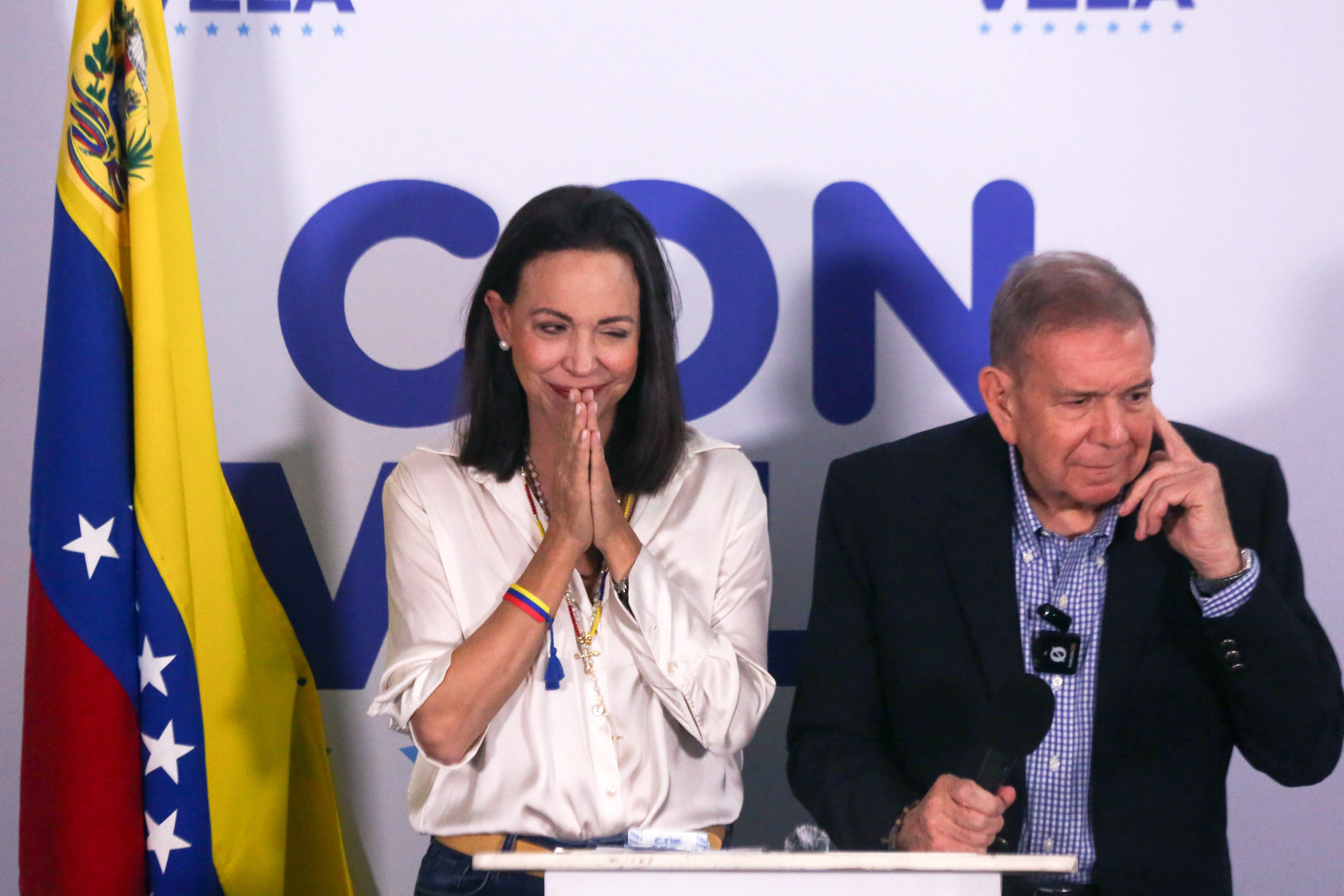 La líder opositora venezolana María Corina Machado, por su parte rechazó enérgicamente la idea de una segunda vuelta electoral - crédito EFE/ Manuel Díaz
