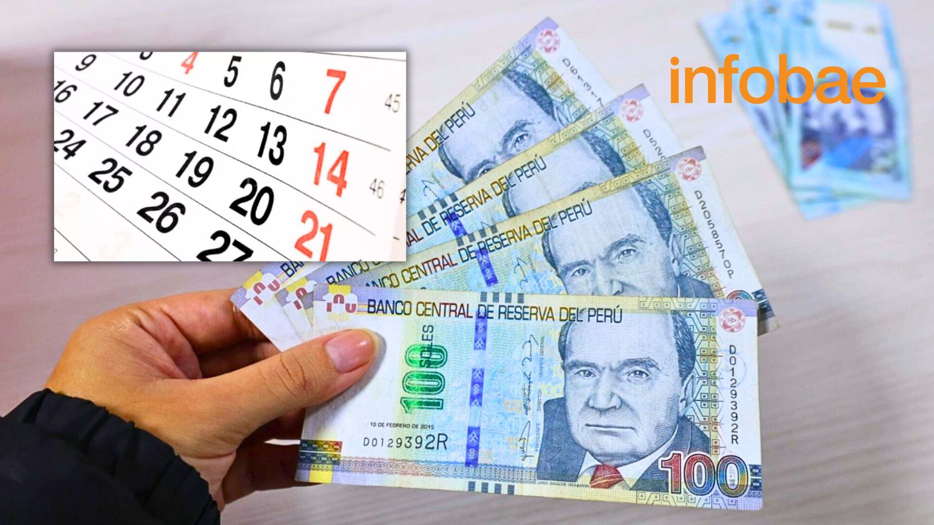 Mano con billetes de 100 soles y foto de fechas del calendario