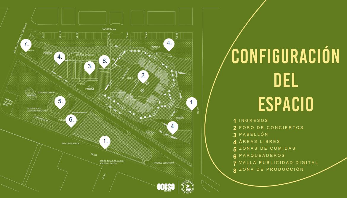 Así quedaría dispuesto el espacio, según la normativa que dispone el POT para la utilización de las áreas en este punto ubicado en la localidad de Teusaquillo - crédito Ocesa