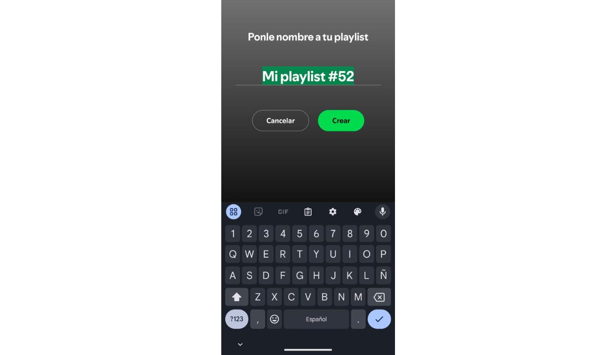 Es necesario agregarle un nombre a la nueva lista de reproducción. (Spotify)